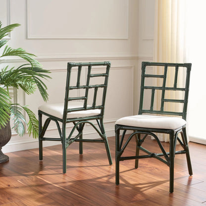 Dudley Accent Chair with Cushion (Set of 2) by HedgeApple Essentials. Made from rattan, 60% cotton, 40% polyester in a unique style.