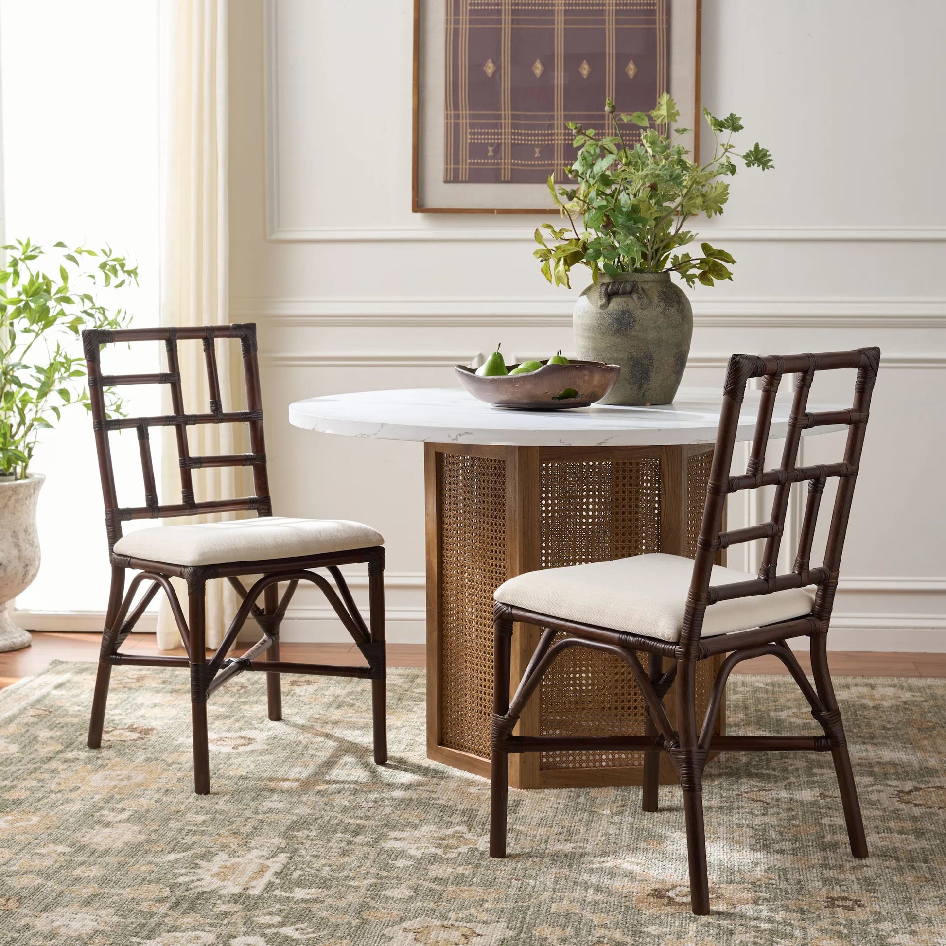 Dudley Accent Chair with Cushion (Set of 2) by HedgeApple Essentials. Made from rattan, 60% cotton, 40% polyester in a unique style.