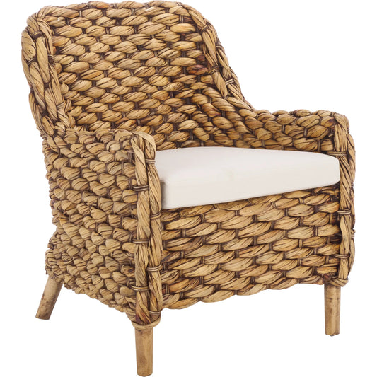 Gage Hyacinth Accent Chair with Cushion by HedgeApple Essentials in nc coating. Made from mango wood, cotton, foam in a unique style.