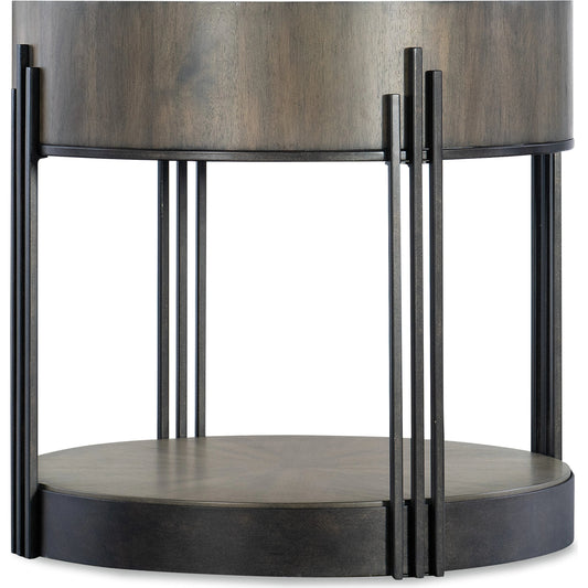 Commerce and Market Skyline Side Table by Hooker Furniture in dark wood, dark bronze. Made from sheet metal, metal tube, acacia veneers in a modern style.