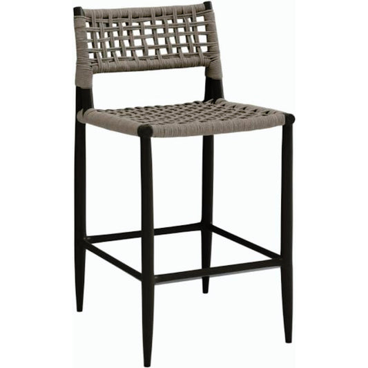 Grigio Outdoor Barstool by Sunset West in graphite. Made from aluminum / olefin rope in a coastal style.