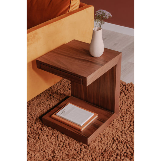 Zio Sidetable by Moe's Home Collection in brown and painted finish. Made from walnut veneer, mdf, chromed base in a modern style.