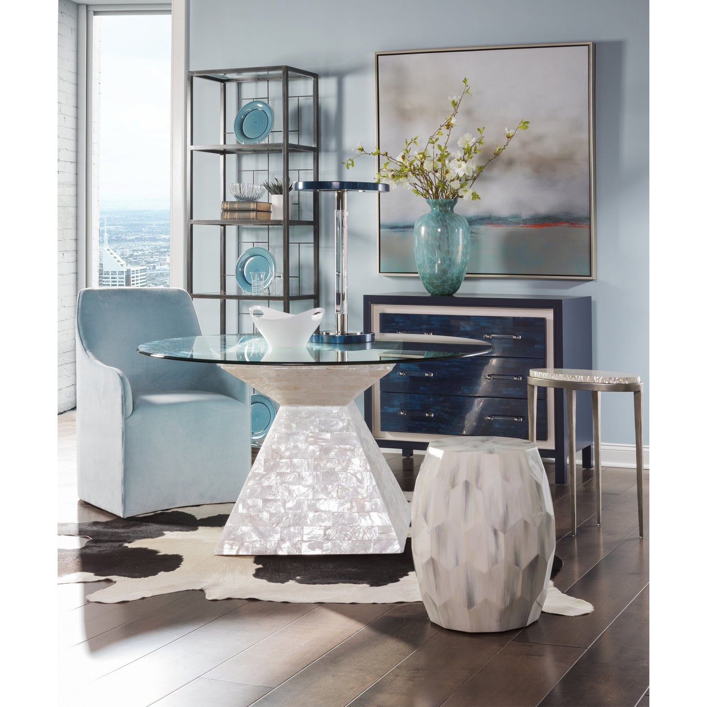 005 SI-1770441 | Lifestyle | Bello Drum Table by Artistica Home in white, gray bone. Made from unique in a modern style.