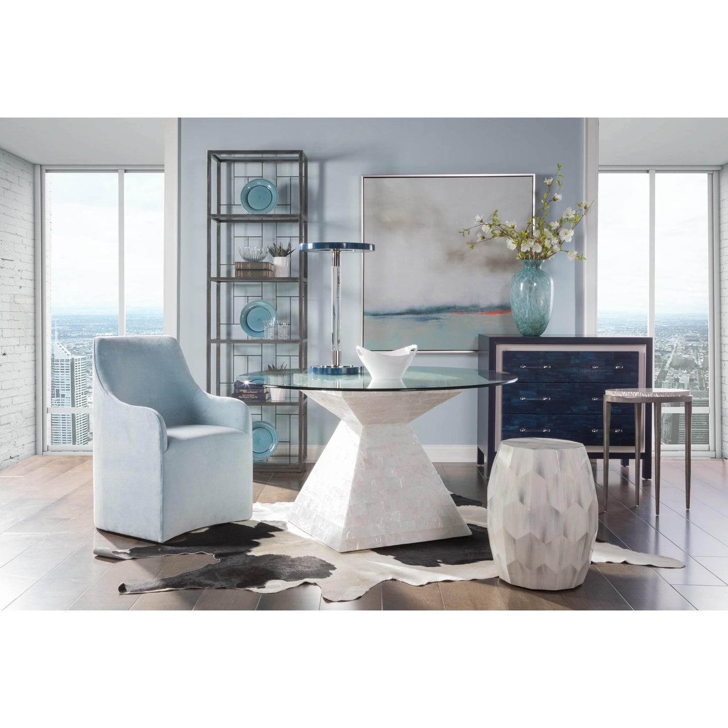 004 SI-1770441 | Lifestyle | Bello Drum Table by Artistica Home in white, gray bone. Made from unique in a modern style.