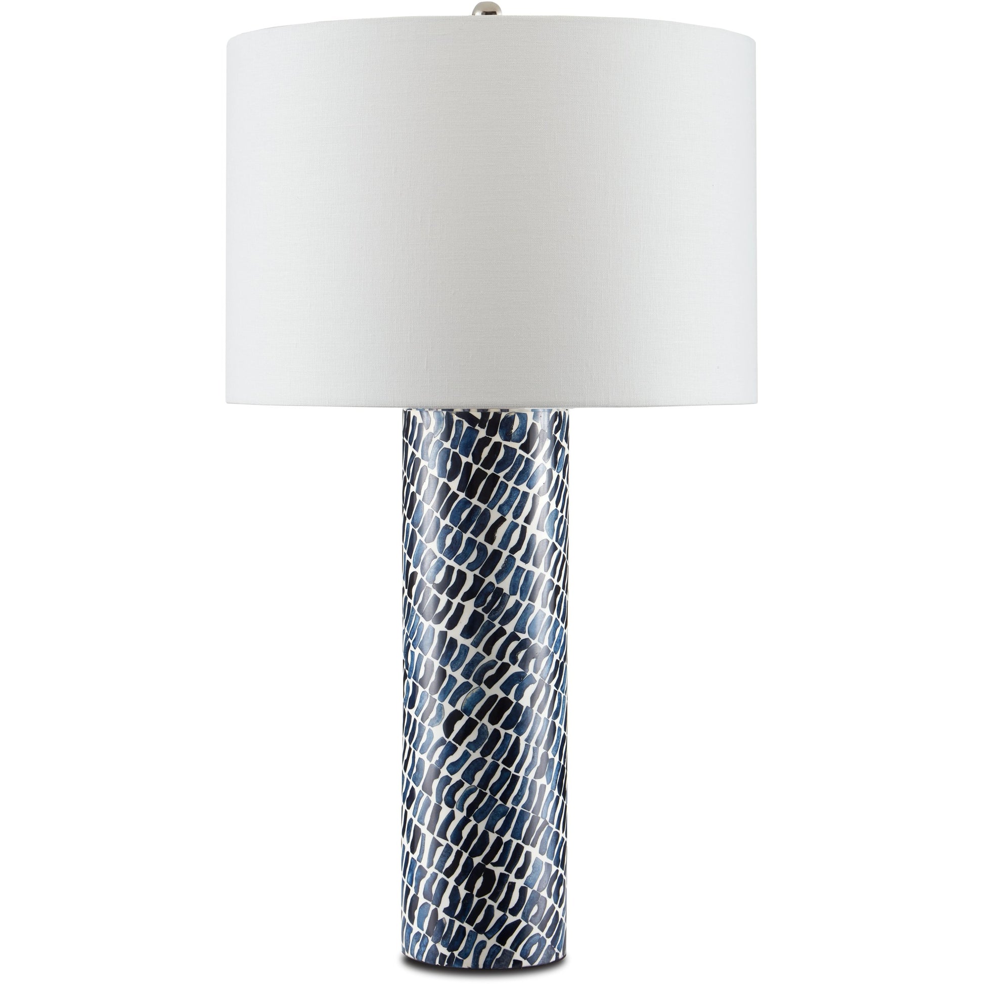 Indigo Table Lamp by Currey and Company in blue, white. Made from composite, wood, bone in a coastal style.