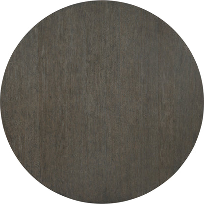 Linea Round Dining Table by Bernhardt in cerused charcoal, textured graphite metal. Made from white oak veneers, cast aluminum in a unique style.