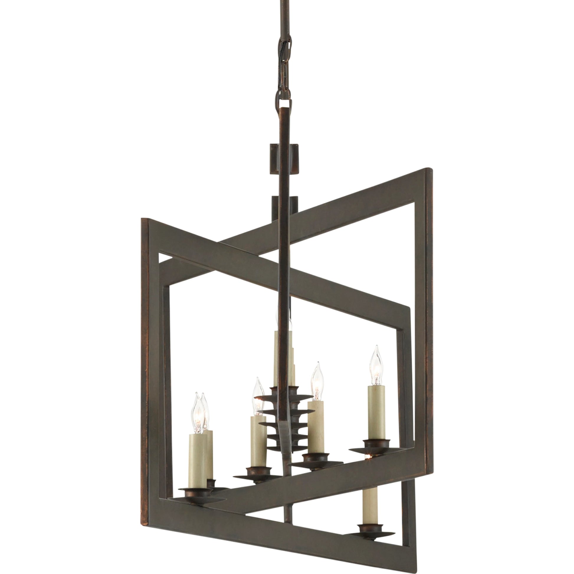 Middleton Rectangular Chandelier by Currey and Company. Made from wrought iron in a modern style.