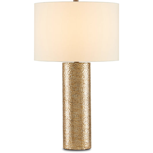 Glimmer Table Lamp by Currey and Company in gold. Made from glass, wood in a modern style.