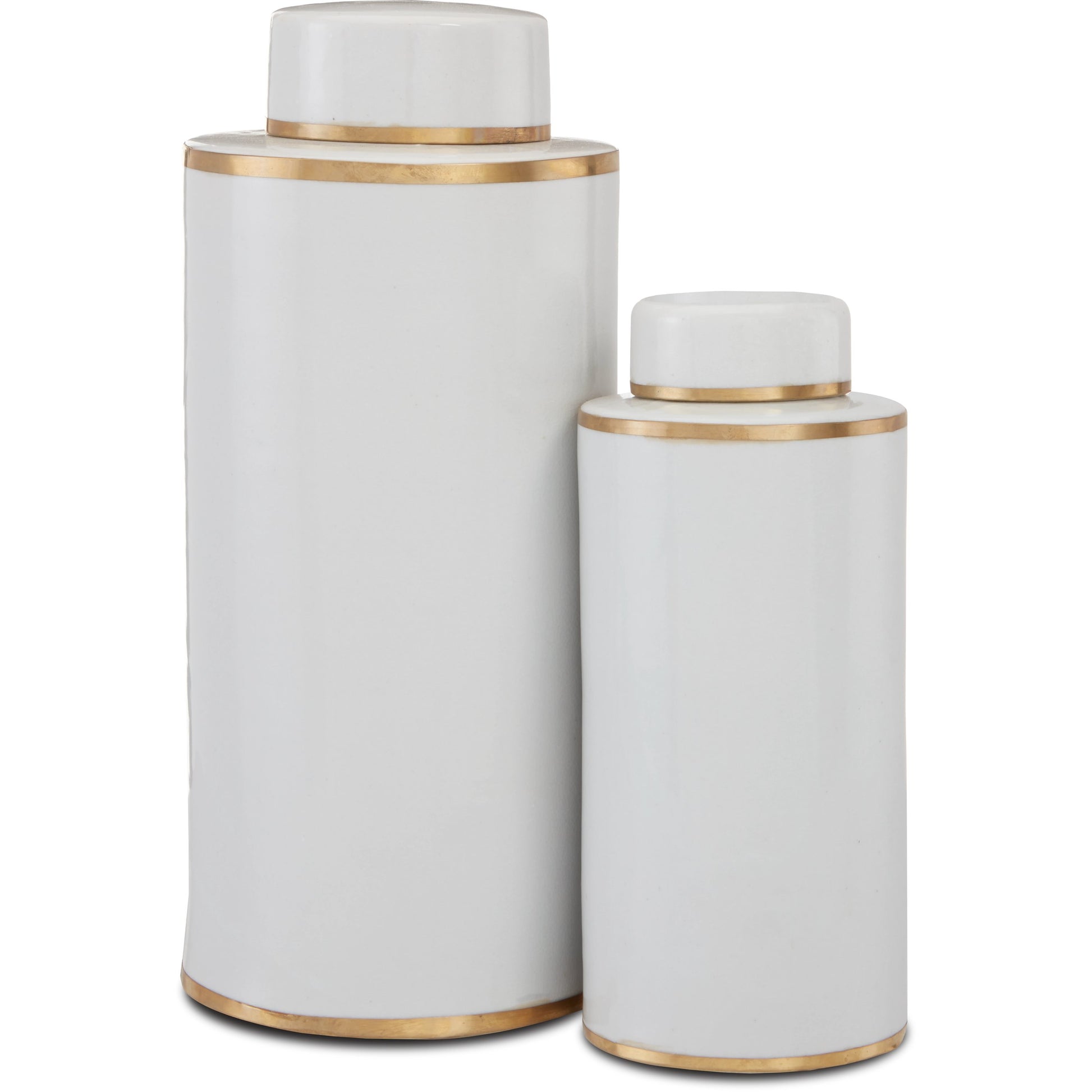 Ivory Tea Canister Set by Currey and Company in white, antique brass. Made from ceramic, brass in a eclectic & global style.