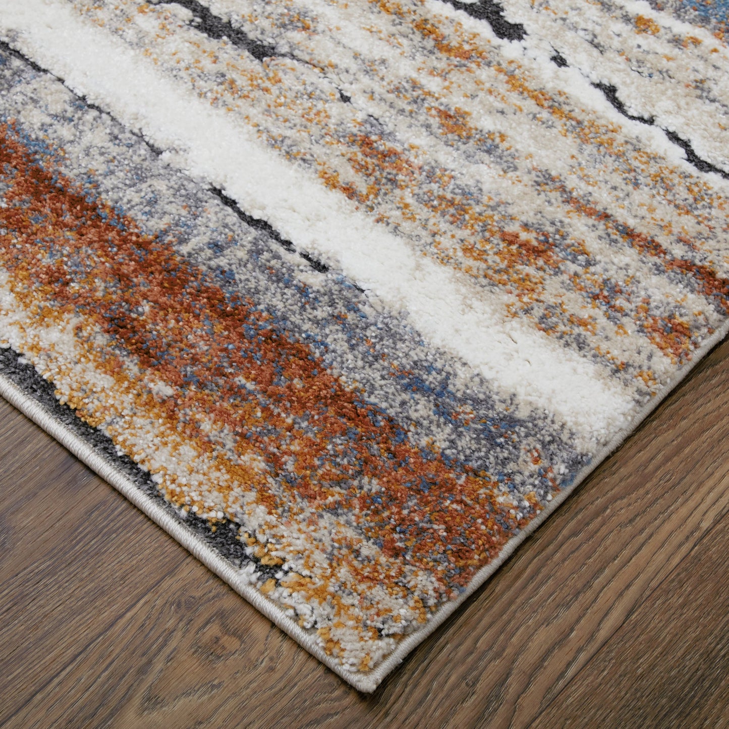 002 SI-2129649,SI-2129650,SI-2129651,SI-2129652,SI-2129653 | Closeup | Gilmore Stripes Rug - 39MQF by Feizy in ivory, orange, gray. Made from polypropylene in a unique style.