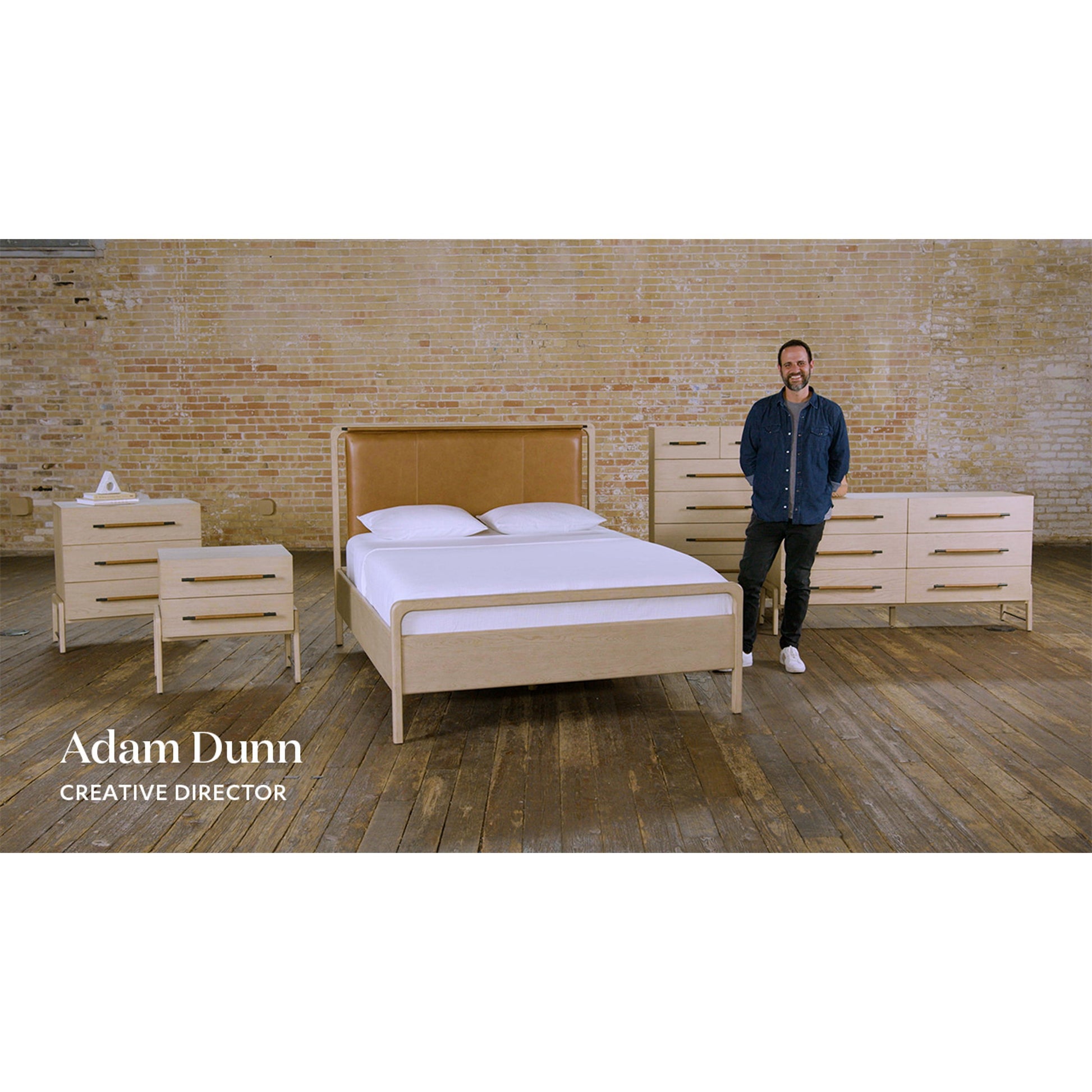 Rosedale 6 Drawer Tall Dresser by Four Hands. Made from oak veneer, top grain leather in a modern style.