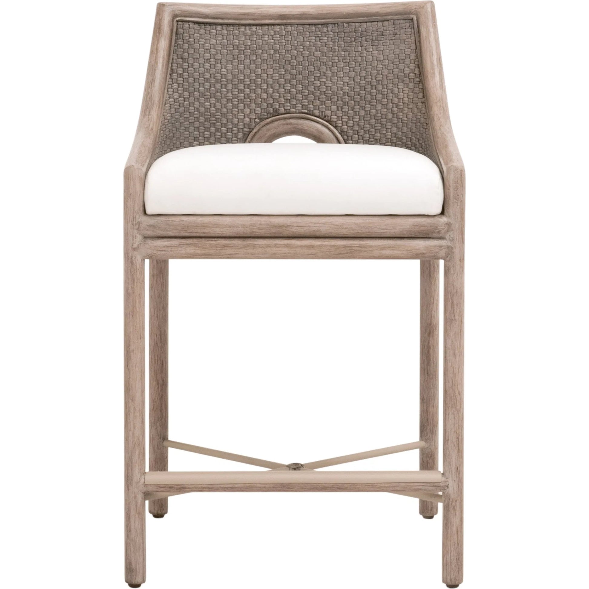 Adamo Counter Stool by Essentials For Living in french gray cabana loom, livesmart peyton, pearl, french gray mahogany. Made from solid mahogany wood, cabana loom, metal in a transitional style.