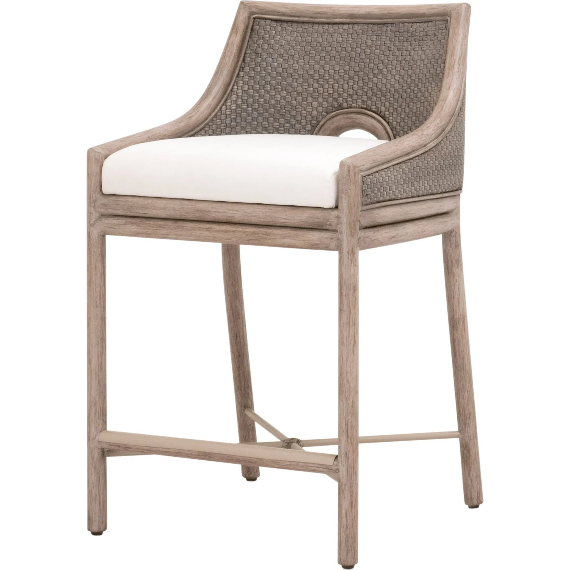 Adamo Counter Stool by Essentials For Living in french gray cabana loom, livesmart peyton, pearl, french gray mahogany. Made from solid mahogany wood, cabana loom, metal in a transitional style.