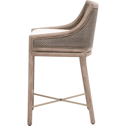 Adamo Counter Stool by Essentials For Living in french gray cabana loom, livesmart peyton, pearl, french gray mahogany. Made from solid mahogany wood, cabana loom, metal in a transitional style.