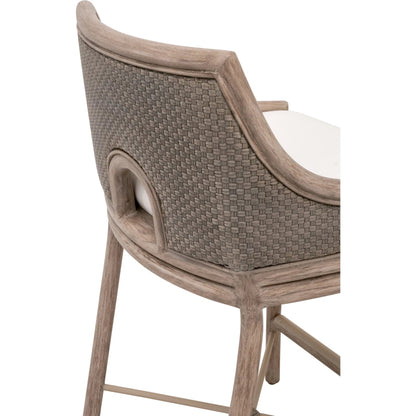 Adamo Counter Stool by Essentials For Living in french gray cabana loom, livesmart peyton, pearl, french gray mahogany. Made from solid mahogany wood, cabana loom, metal in a transitional style.