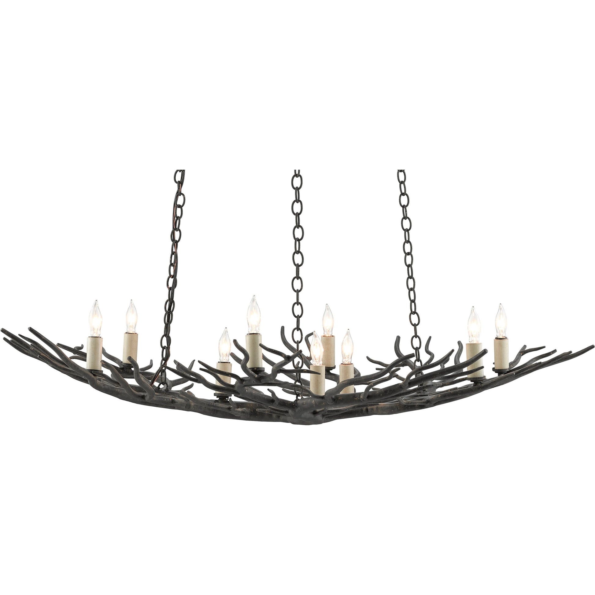 Rainforest Chandelier by Currey and Company in rustic bronze. Made from unique in a rustic style.