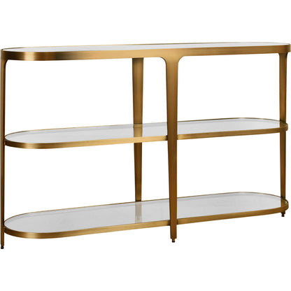 Addison Three Tier Glass Top Racetrack Console by Worlds Away in antique brass. Made from unique in a unique style.