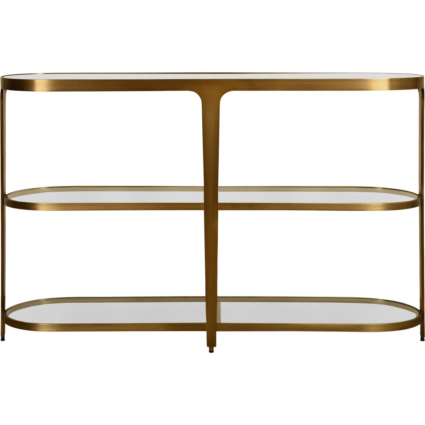 002 SI-2538630 | Additional Silo | Addison Three Tier Glass Top Racetrack Console by Worlds Away in antique brass. Made from unique in a unique style.