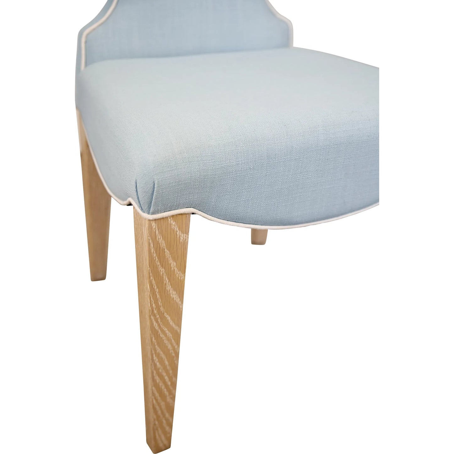 006 SI-2538631 | Closeup | Adelaide Clover Back Dining Chair by Worlds Away in performance light blue linen. Made from unique in a unique style.