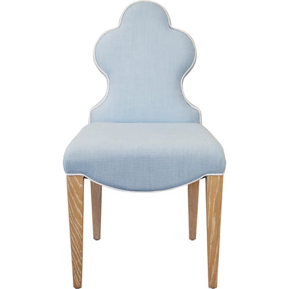 Adelaide Clover Back Dining Chair by Worlds Away in performance light blue linen. Made from unique in a unique style.