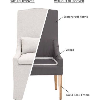 Adele Slipcover Dining Chair by Essentials For Living in gray, blanca. Made from solid teak, fabric in a transitional style.