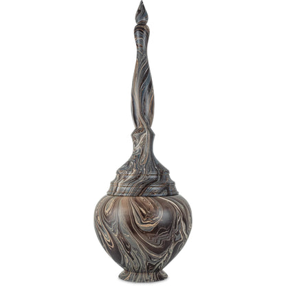 Tall Turret Box by Currey and Company in marbleized brown. Made from wood in a unique style.