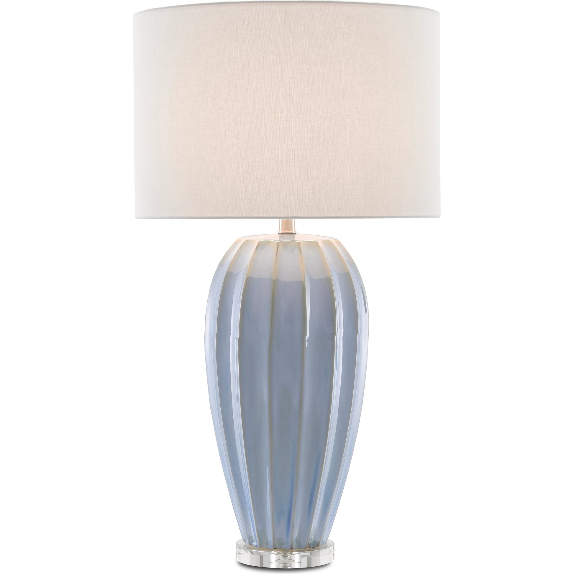 Bluestar Table Lamp by Currey and Company in light blue, clear. Made from porcelain, crystal in a coastal style.