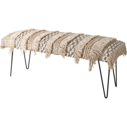 Adilah Bench - 31043 by Livabliss in top: cream, base: gold and powder coated. Made from top: cotton, base: metal in a modern style.