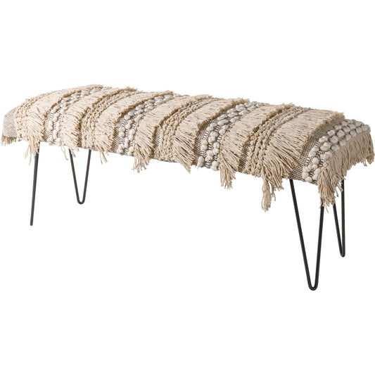 Adilah Bench - 31043 by Livabliss in top: cream, base: gold and powder coated. Made from top: cotton, base: metal in a modern style.