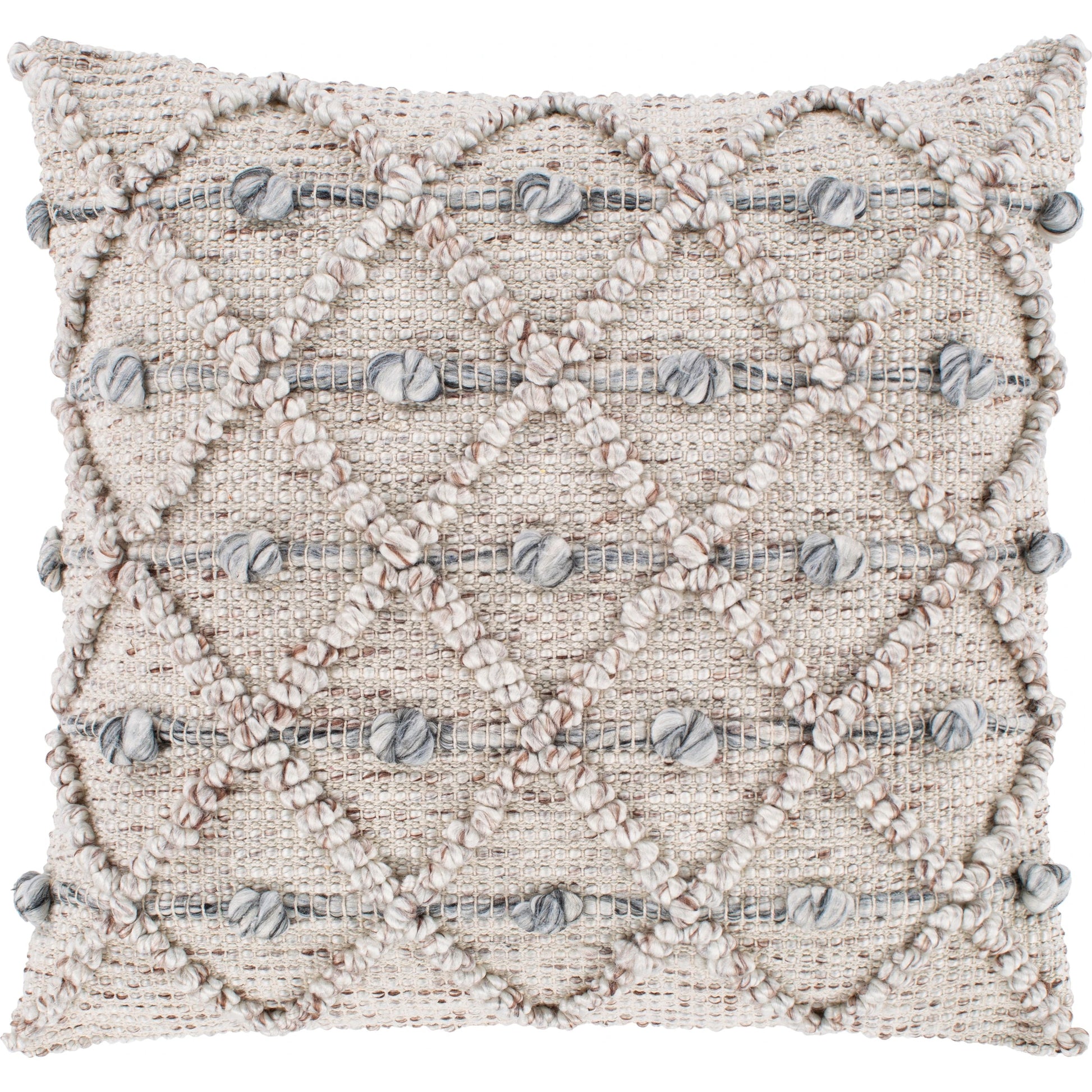 Anders Pillow - 27493 by Livabliss in taupe, charcoal, white. Made from front: 50% cotton, 50% polyester, back: 100% cotton in a modern style.