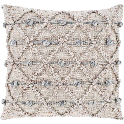 Anders Pillow - 27493 by Livabliss in taupe, charcoal, white. Made from front: 50% cotton, 50% polyester, back: 100% cotton in a modern style.