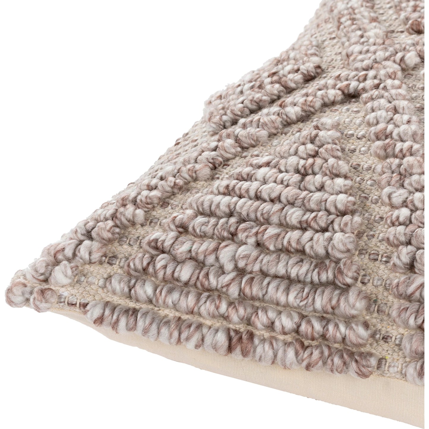 003 SI-2047380,SI-2047381,SI-2047382 | Closeup | Anders Pillow - 29140 by Livabliss in taupe, light beige. Made from front: 60% polyester, 40% cotton, back: 100% cotton in a traditional style.