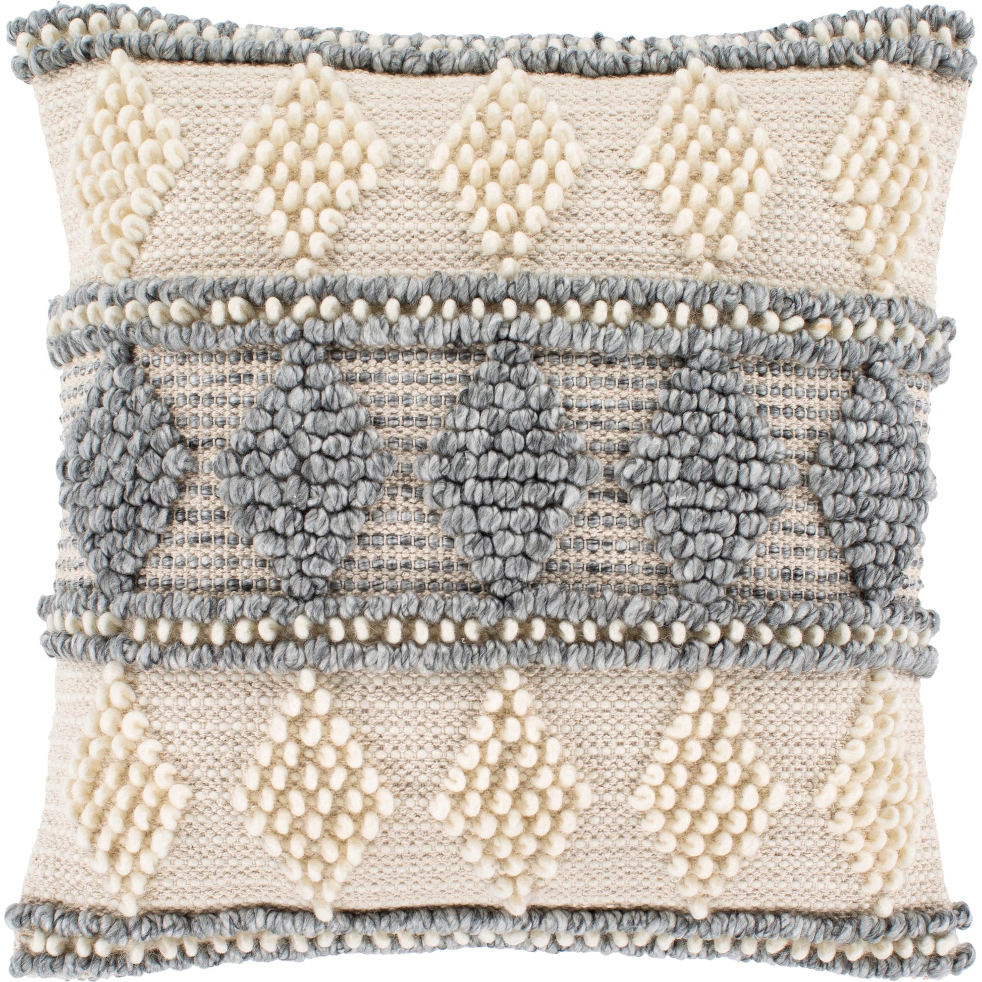 Anders ADR-006 Pillow by Livabliss in slate, cream, light beige. Made from front: 40% cotton, 30% polyester, 30% wool, back: 100% cotton in a modern style.