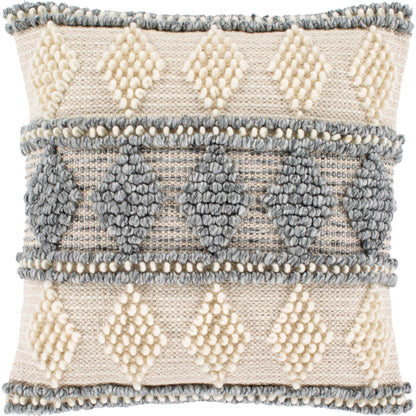 Anders ADR-006 Pillow by Livabliss in slate, cream, light beige. Made from front: 40% cotton, 30% polyester, 30% wool, back: 100% cotton in a modern style.