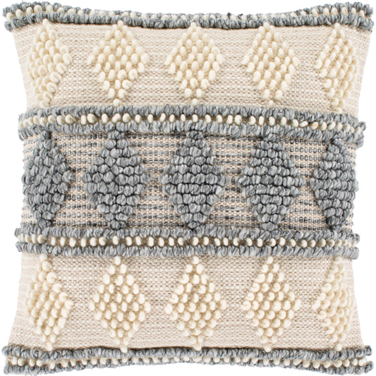 Anders ADR-006 Pillow by Livabliss in slate, cream, light beige. Made from front: 40% cotton, 30% polyester, 30% wool, back: 100% cotton in a modern style.