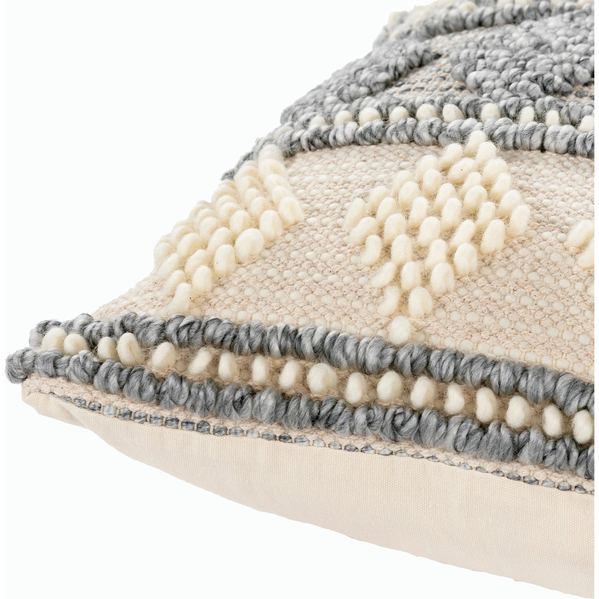 Anders ADR-006 Pillow by Livabliss in slate, cream, light beige. Made from front: 40% cotton, 30% polyester, 30% wool, back: 100% cotton in a modern style.