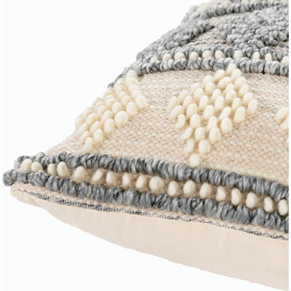 Anders ADR-006 Pillow by Livabliss in slate, cream, light beige. Made from front: 40% cotton, 30% polyester, 30% wool, back: 100% cotton in a modern style.