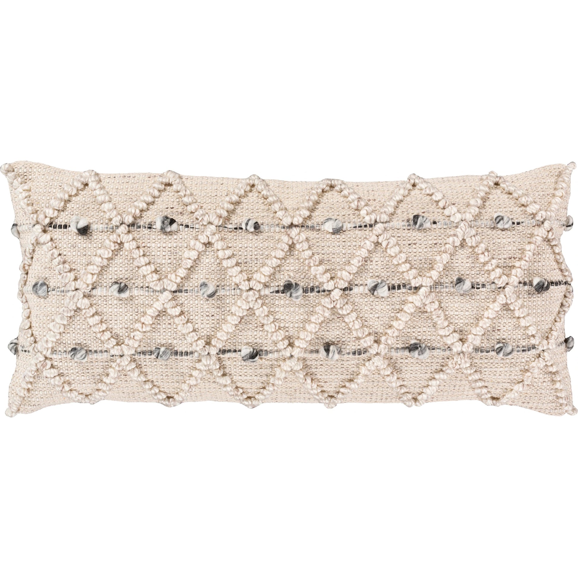 Anders Pillow - 22319 by Livabliss in taupe, charcoal, white, light beige. Made from front: 50% cotton, 50% polyester, back: 100% cotton in a modern style.