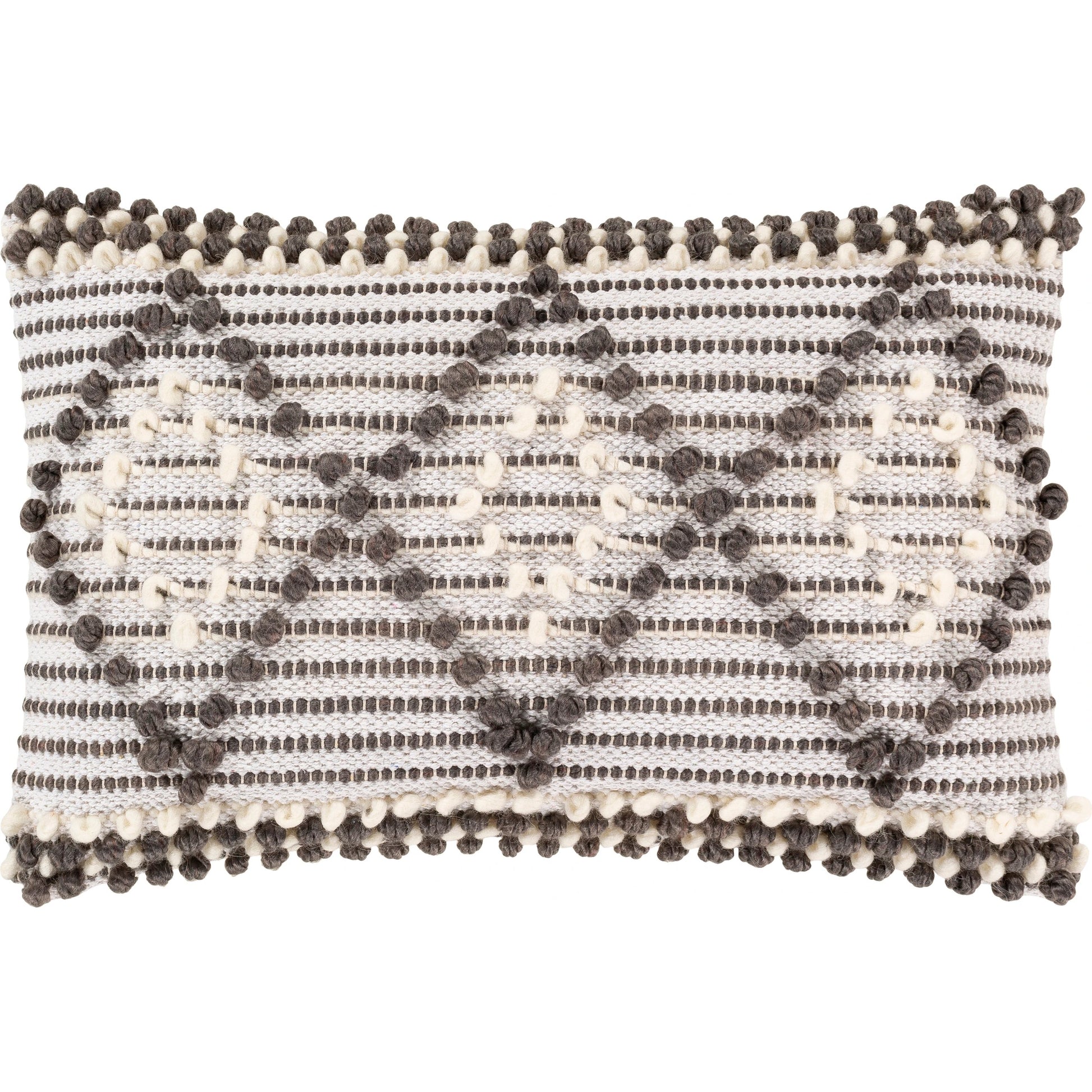 Anders Pillow - 20813 by Livabliss in charcoal, light beige. Made from front: 40% cotton, 30% polyester, 30% wool, back: 100% cotton in a modern style.