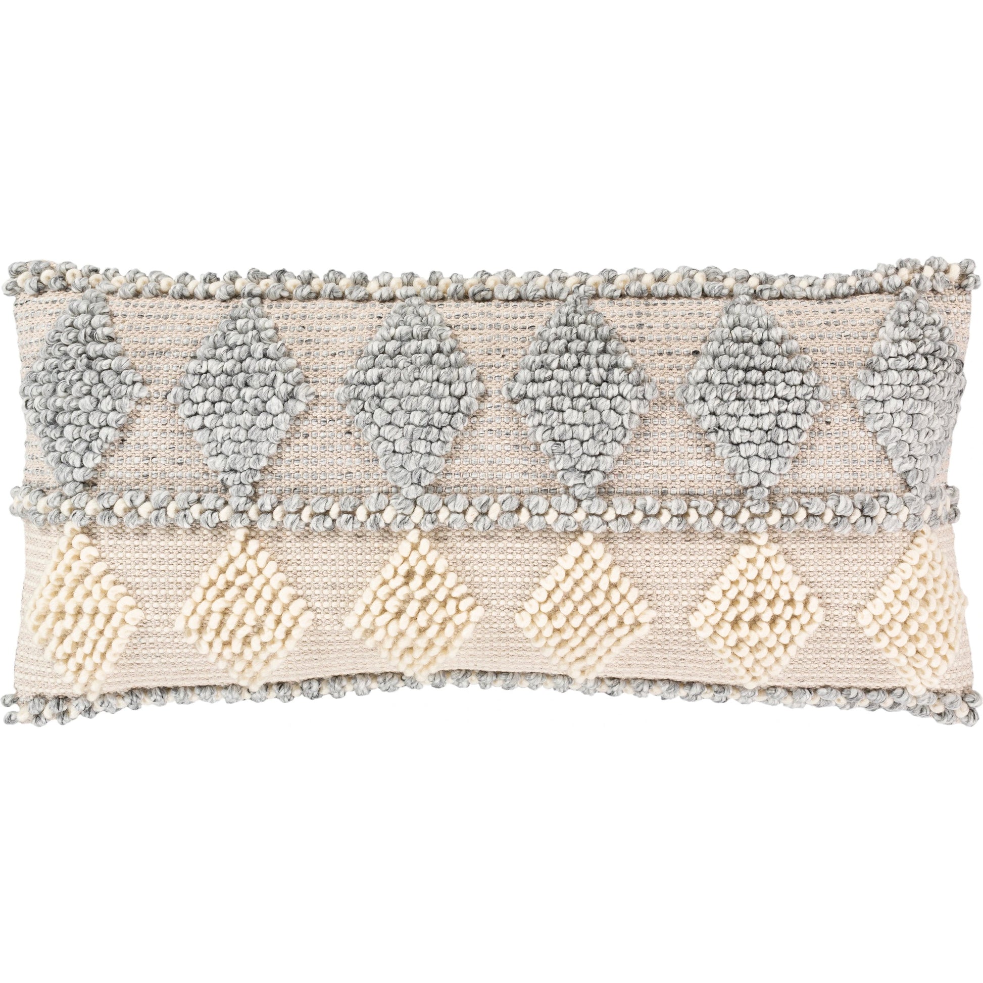 Anders Pillow - 17348 by Livabliss in slate, cream, light beige. Made from front: 40% cotton, 30% polyester, 30% wool, back: 100% cotton in a modern style.