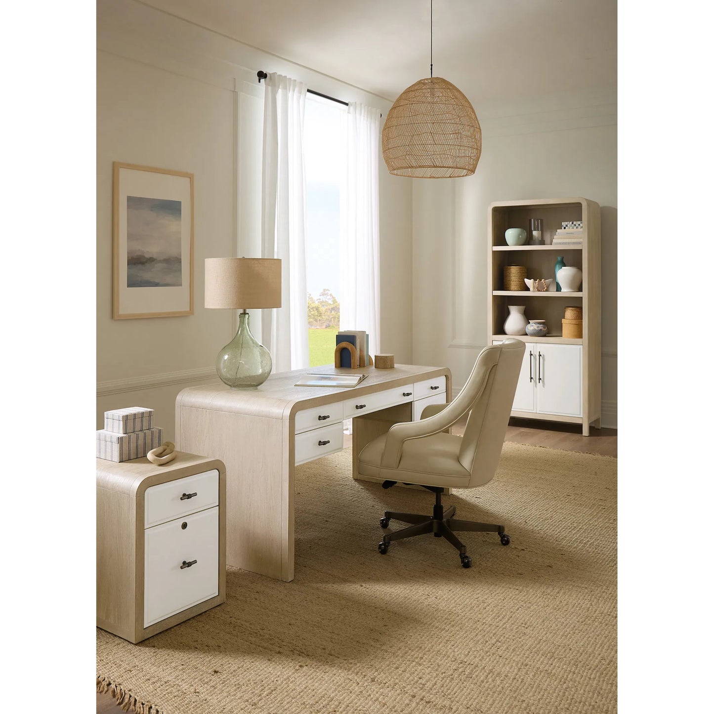 006 SI-2353896 | Lifestyle | Brixton Mobile File by Hooker Furniture in light wood and pebble hue. Made from elm veneers in a transitional style.