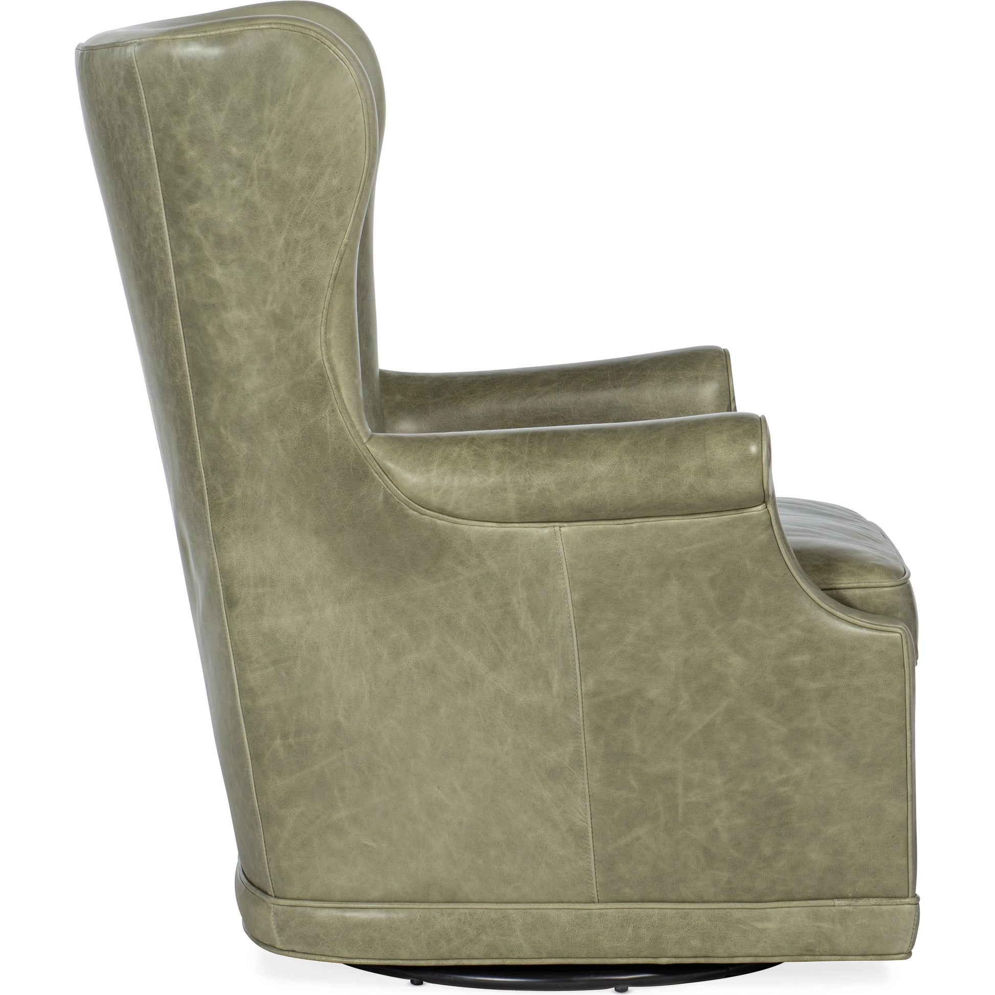 Mai Wing Swivel Club Chair by Hooker Furniture. Made from leather (aniline top grain) in a transitional style.