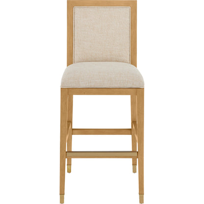Santos Bar Stool by Currey and Company. Made from mahogany, rattan, brass in a modern style.