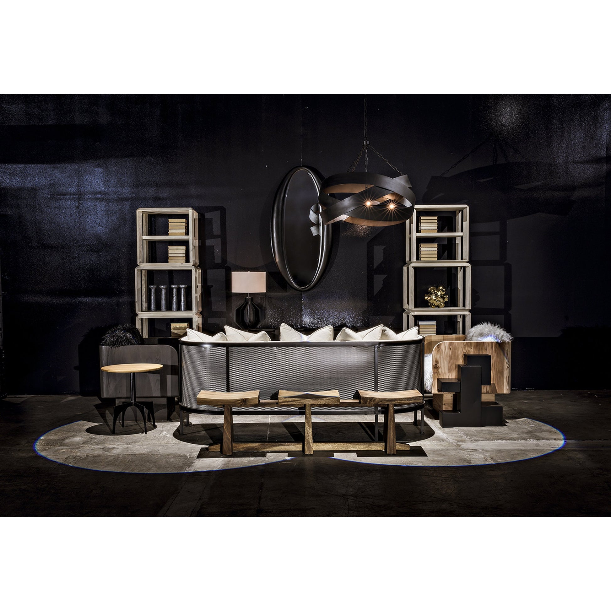 Woolsey Mirror by Noir in charcoal black. Made from sungkai in a modern style.