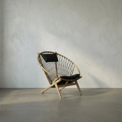 Mateo Chair by Noir in clear coat flat. Made from teak, rope, and black cotton in a coastal style.