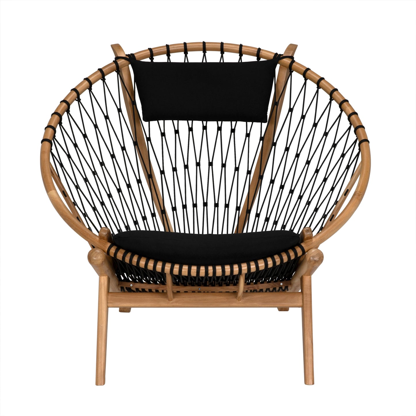 003 SI-2130208 | Primary Silo | Mateo Chair by Noir in clear coat flat. Made from teak, rope, and black cotton in a coastal style.
