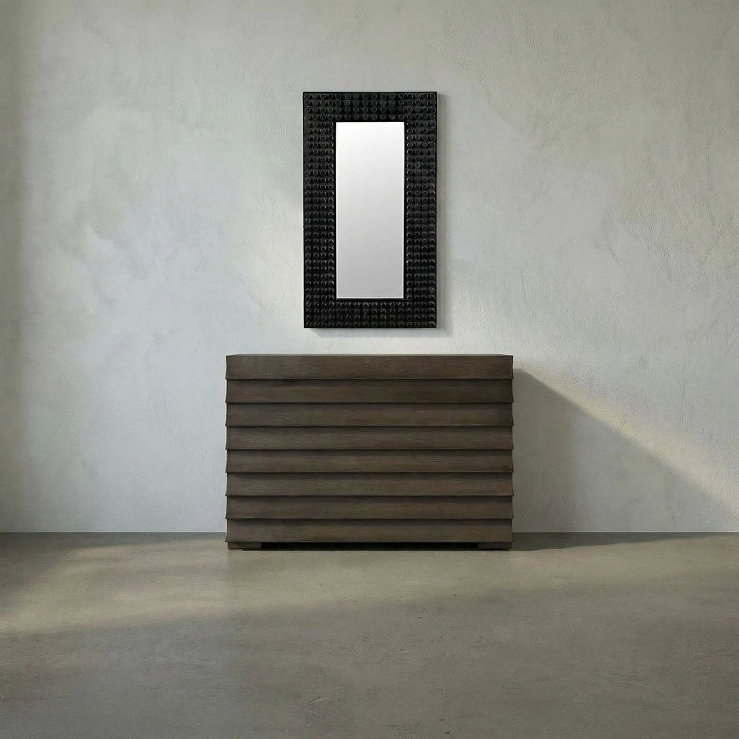 011 SR-888722 | Lifestyle | Faustus Mirror by Noir in charcoal black. Made from sungkai wood in a modern style.