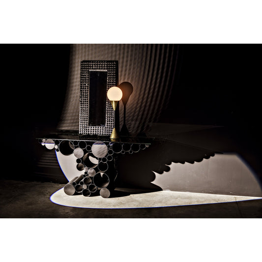 Faustus Mirror by Noir in charcoal black. Made from sungkai wood in a modern style.