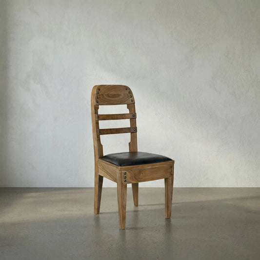 Laila Chair by Noir in clear coat satin. Made from teak, leather in a transitional style.