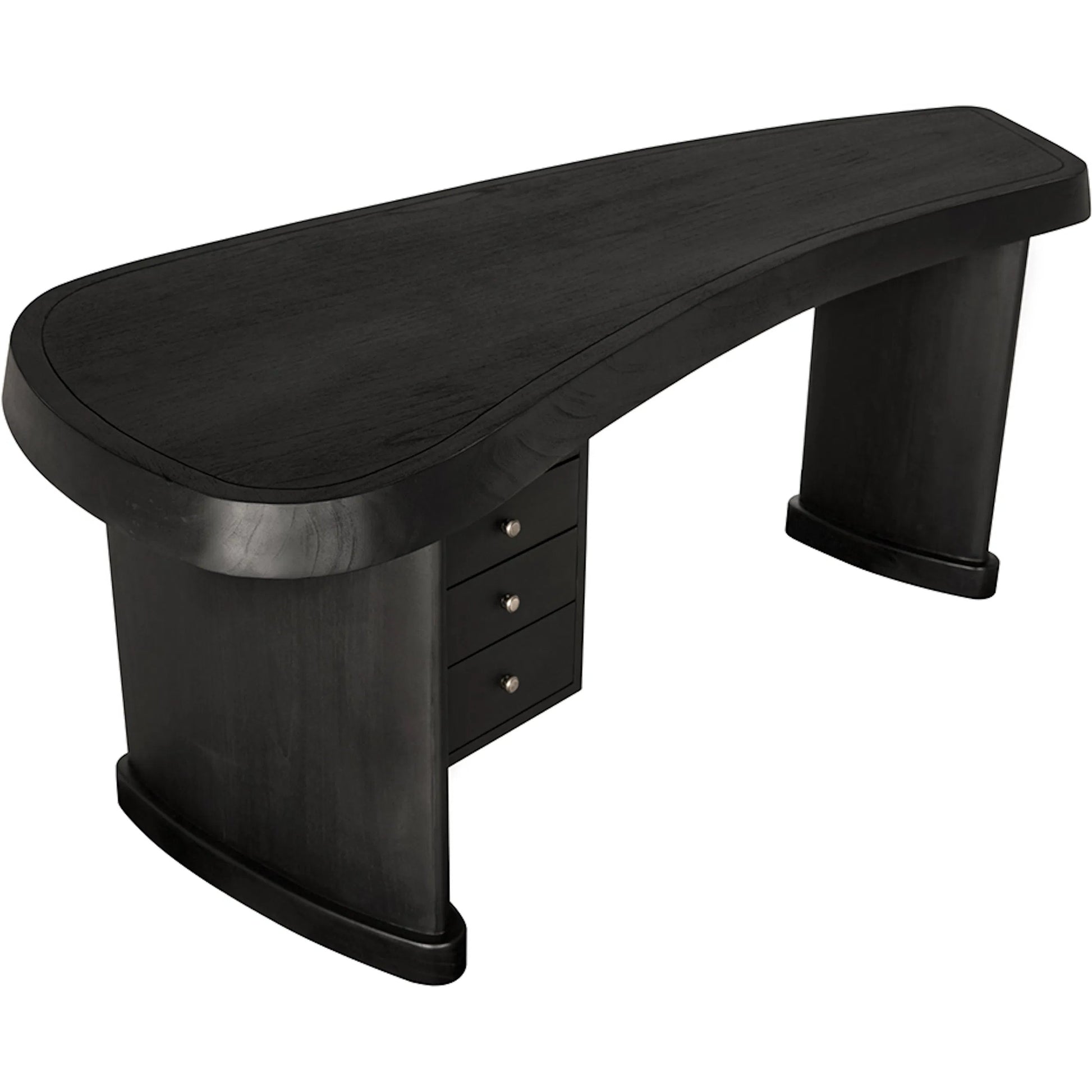 Augustus Desk by Noir in charcoal black. Made from mindi, brass hardware in a unique style.